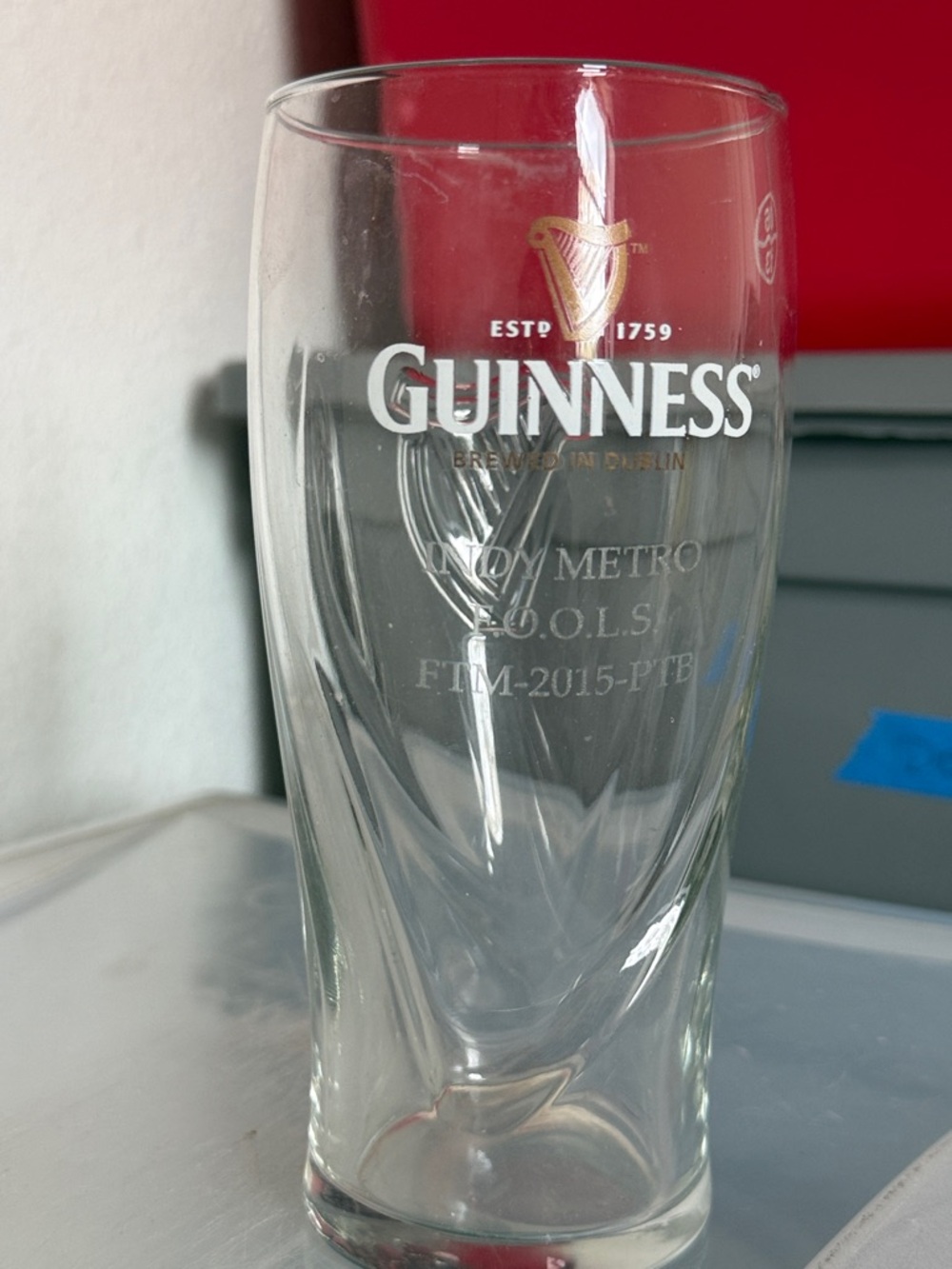 Guinness Clear Pint Glass with White and Gold Logo